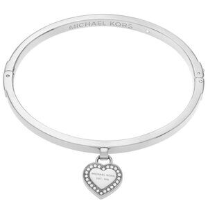 Michael Kors Silver Heart Charm Hinged Bracelet